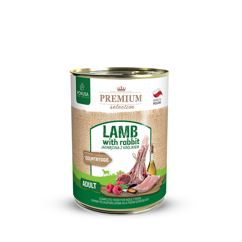 Lata de comida cocinada de carne de cordero y conejo para perro