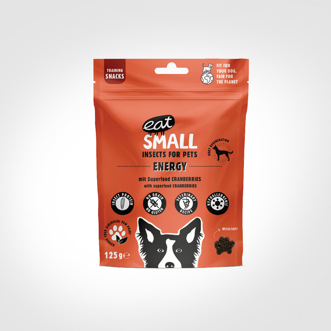 Snack energizante de proteína de insecto para perro