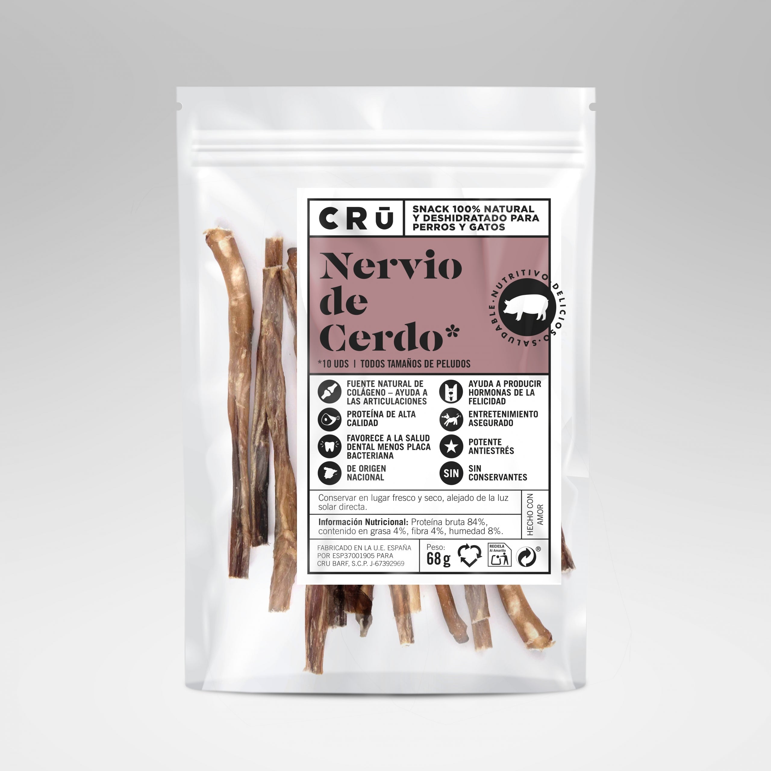 Snack natural nervio de cerdo deshidratado para perro