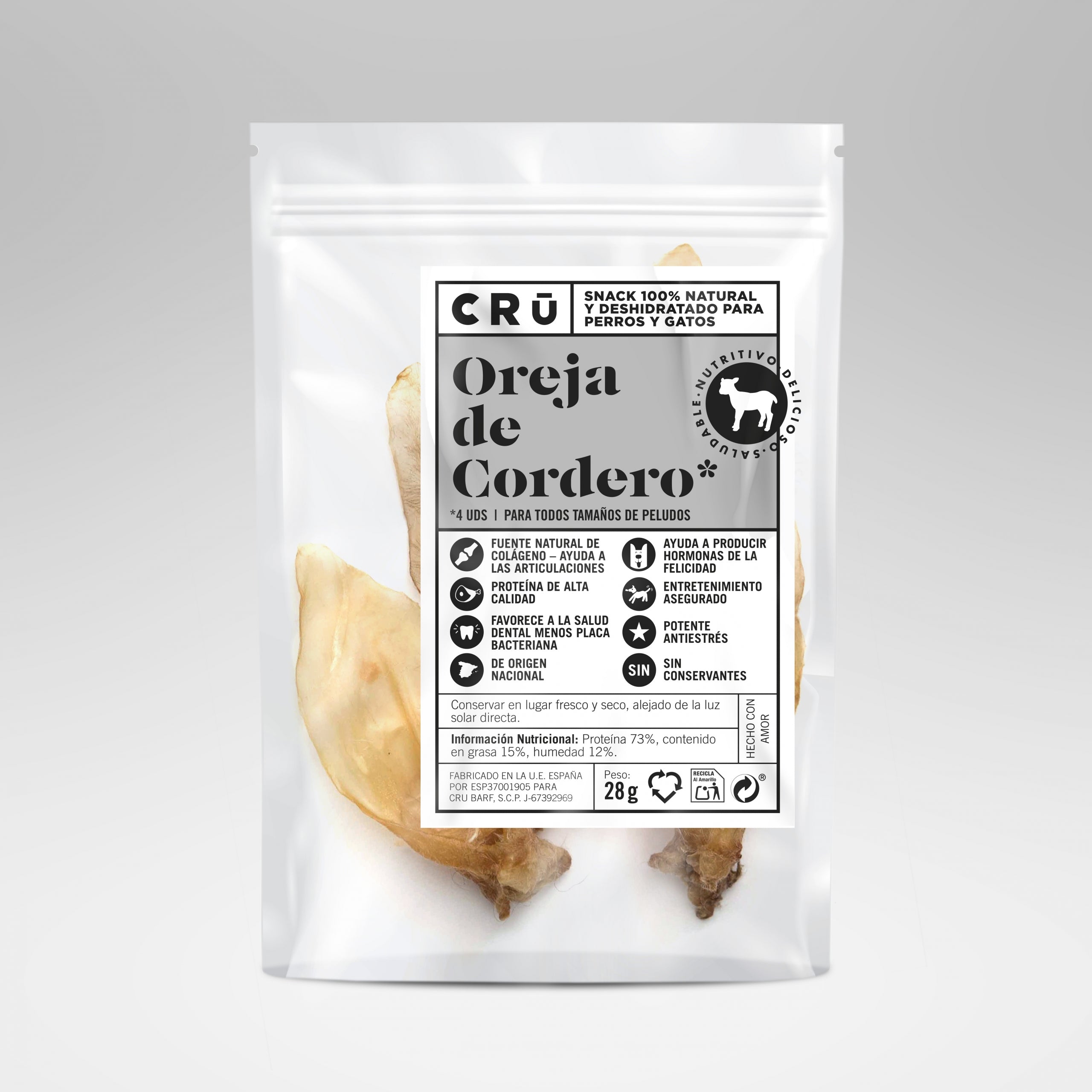 Snack natural orejas de cordero deshidratadas para perro