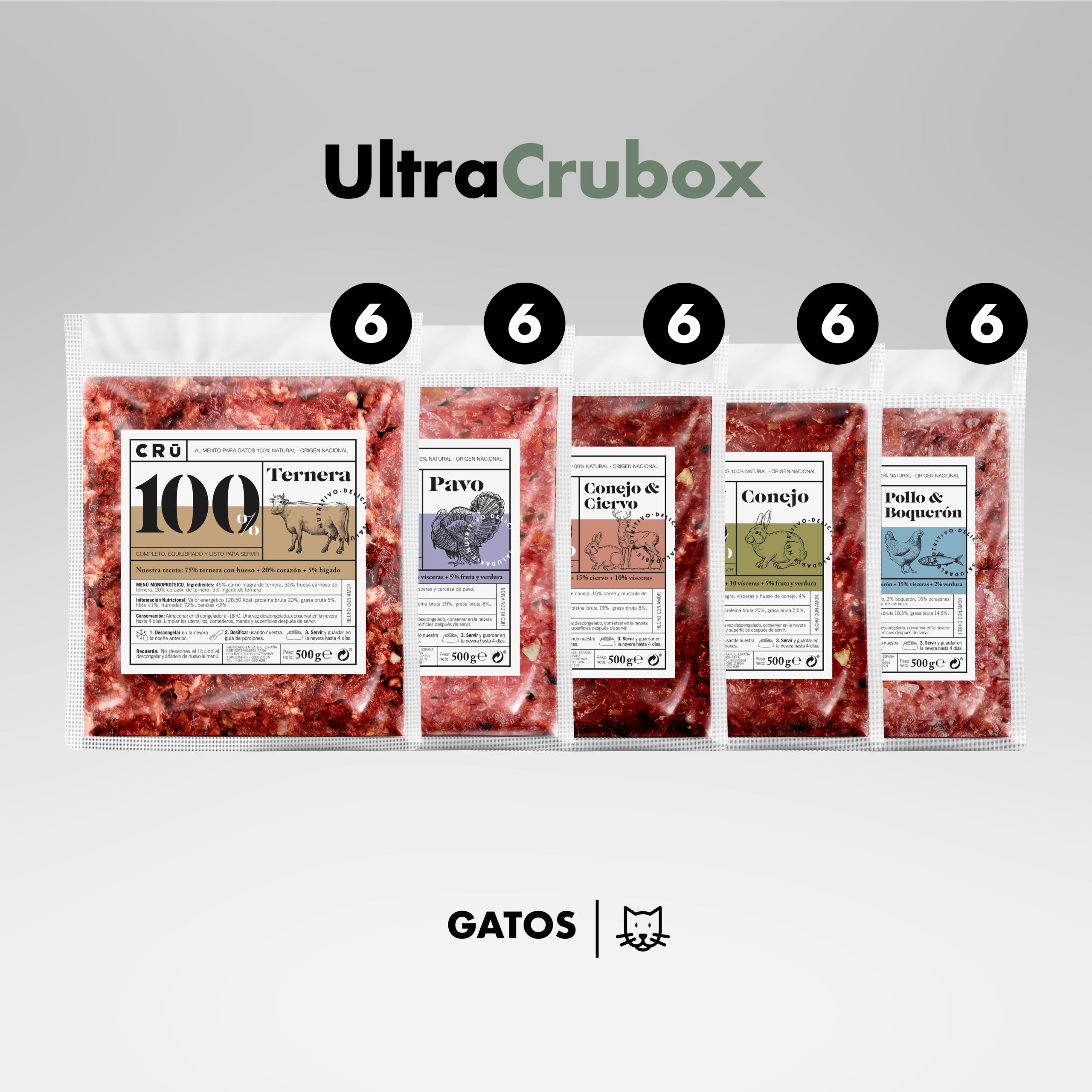 Ultra cru box menú de dieta barf para gato 30 paquetes