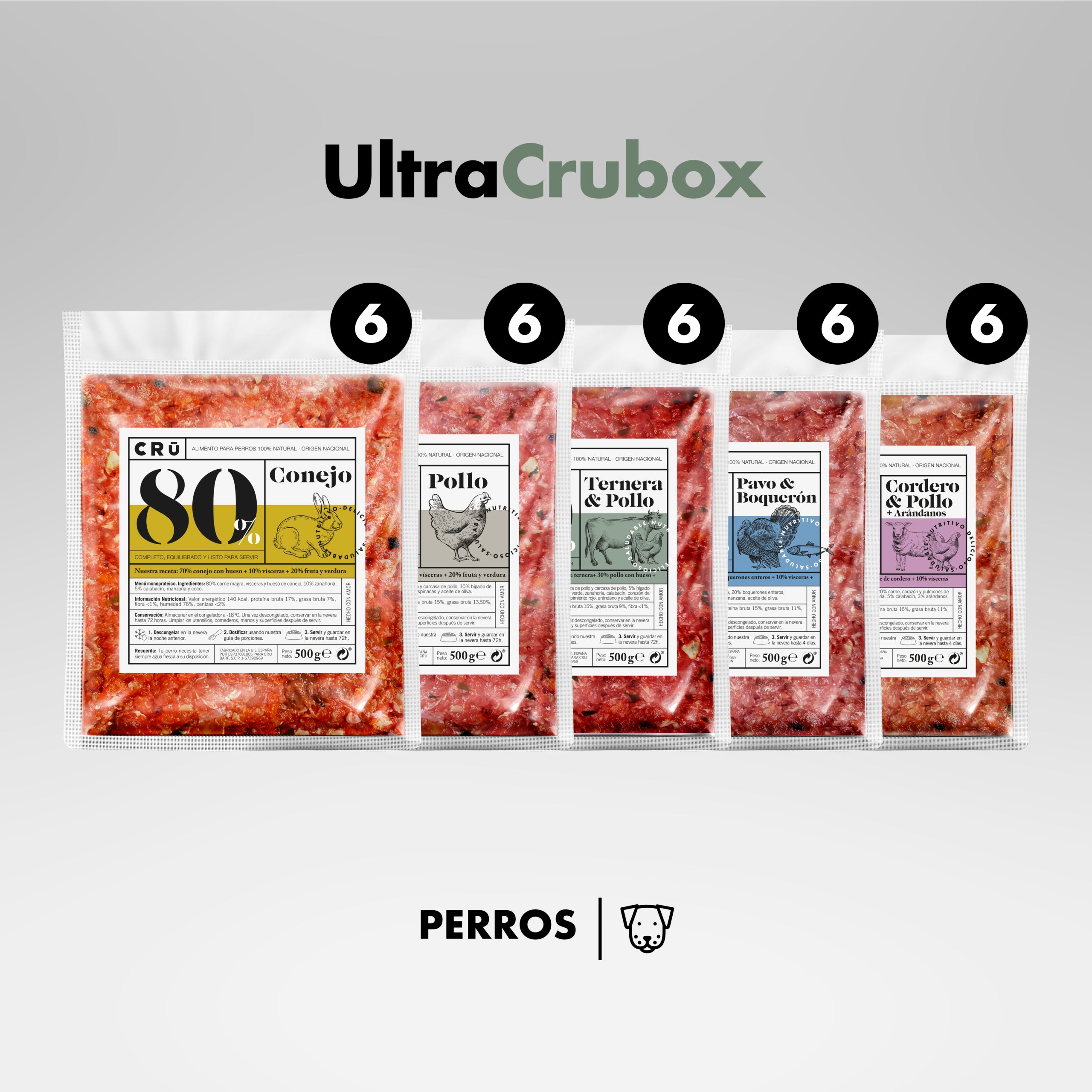 Ultra cru box menú de dieta barf para perro 30 paquetes