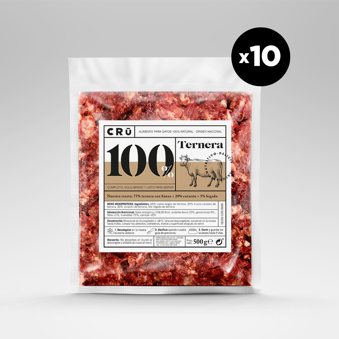 Menú barf de ternera para gato - 10 paquetes