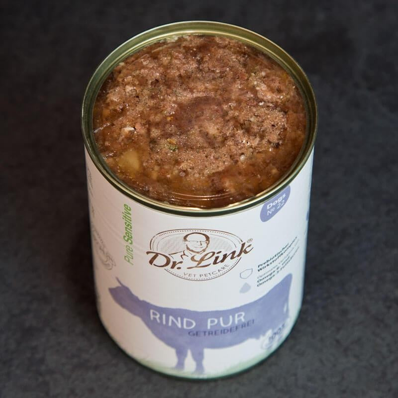 Lata de comida cocinada para perro de carne de ternera natural