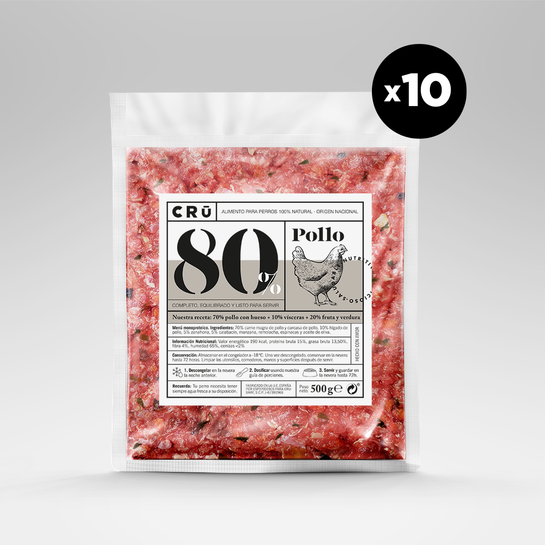 Menú barf de pollo para perro - 10 paquetes