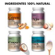 Pack of 4 Nutritional Supplements - Garlic, Coconut and Spirulina, Golden Paste and Psyllium