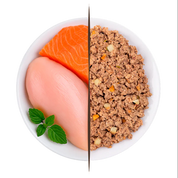 Menú Cocinado de Pollo y Salmón para gato – 200 g