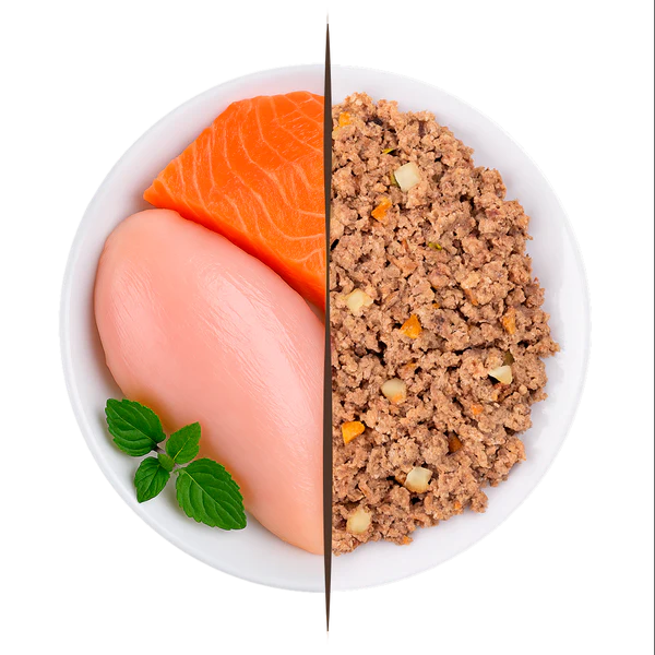Menú Cocinado de Pollo y Salmón para gato – 200 g